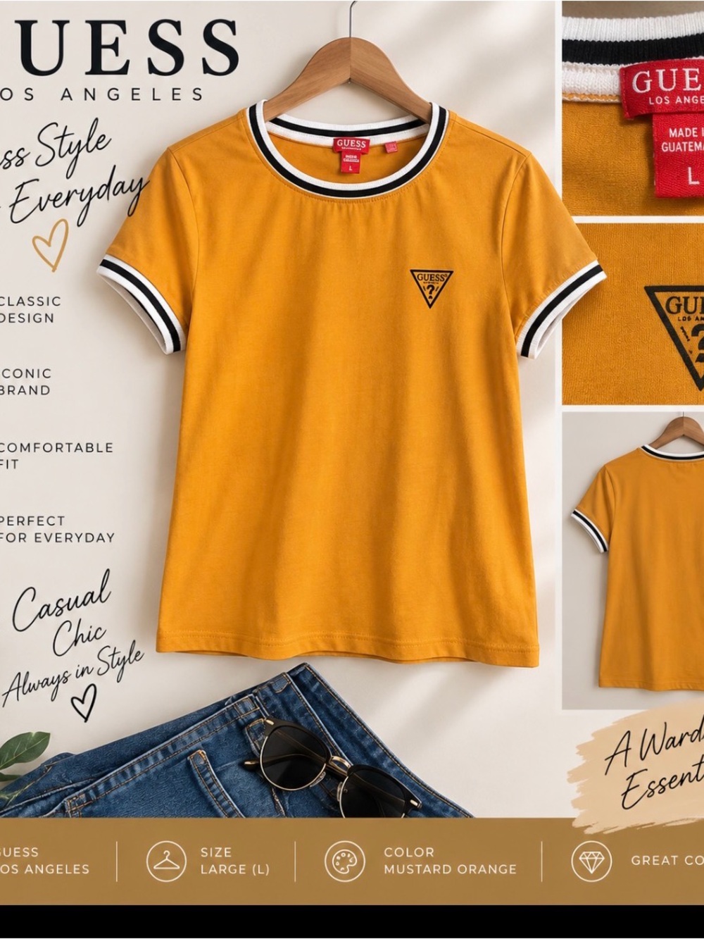 GUESS Mustard Orange Short-Sleeve Ringer Tee